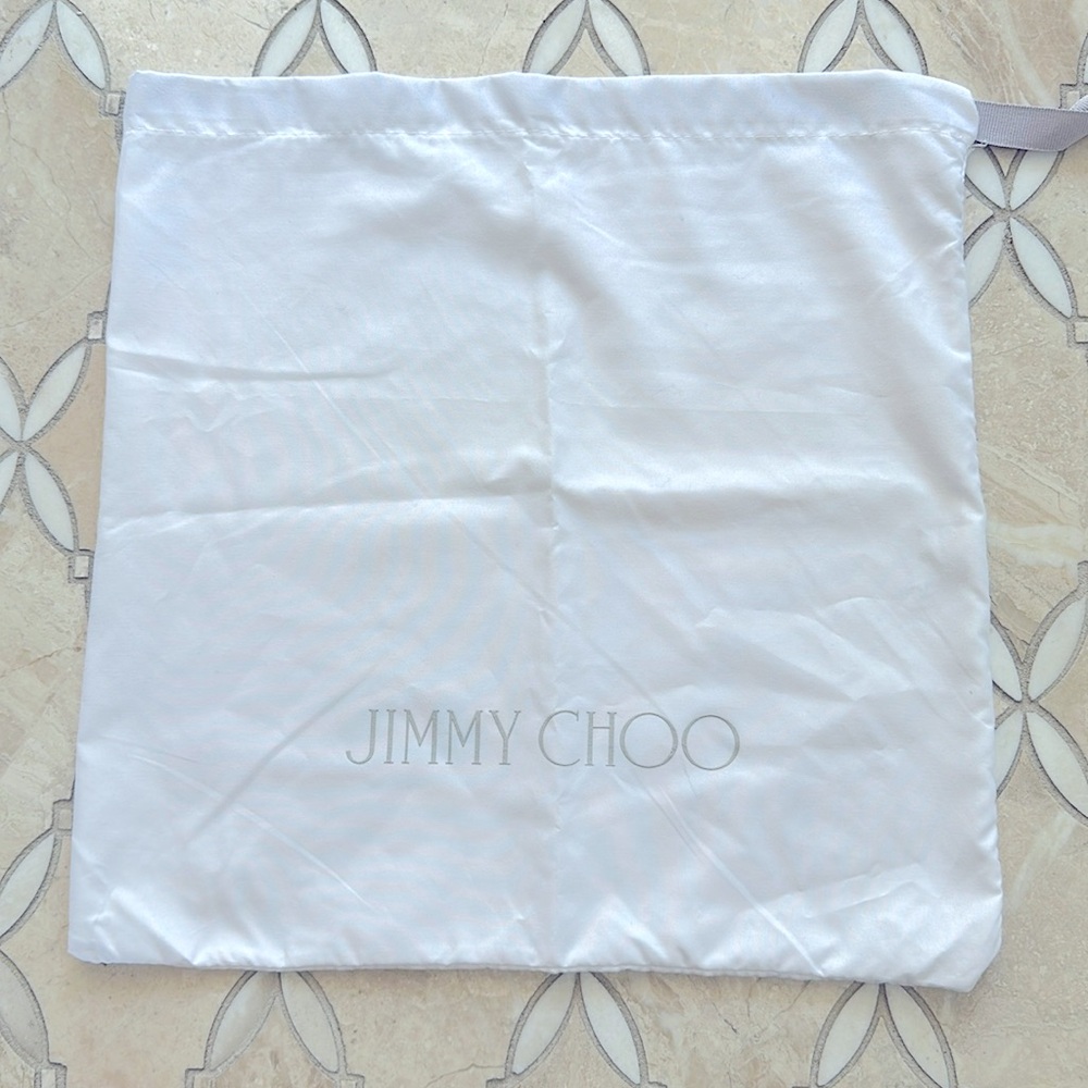 Jimmy Choo White Silky Drawstring Dustbag for Shoes 13” by 13”
